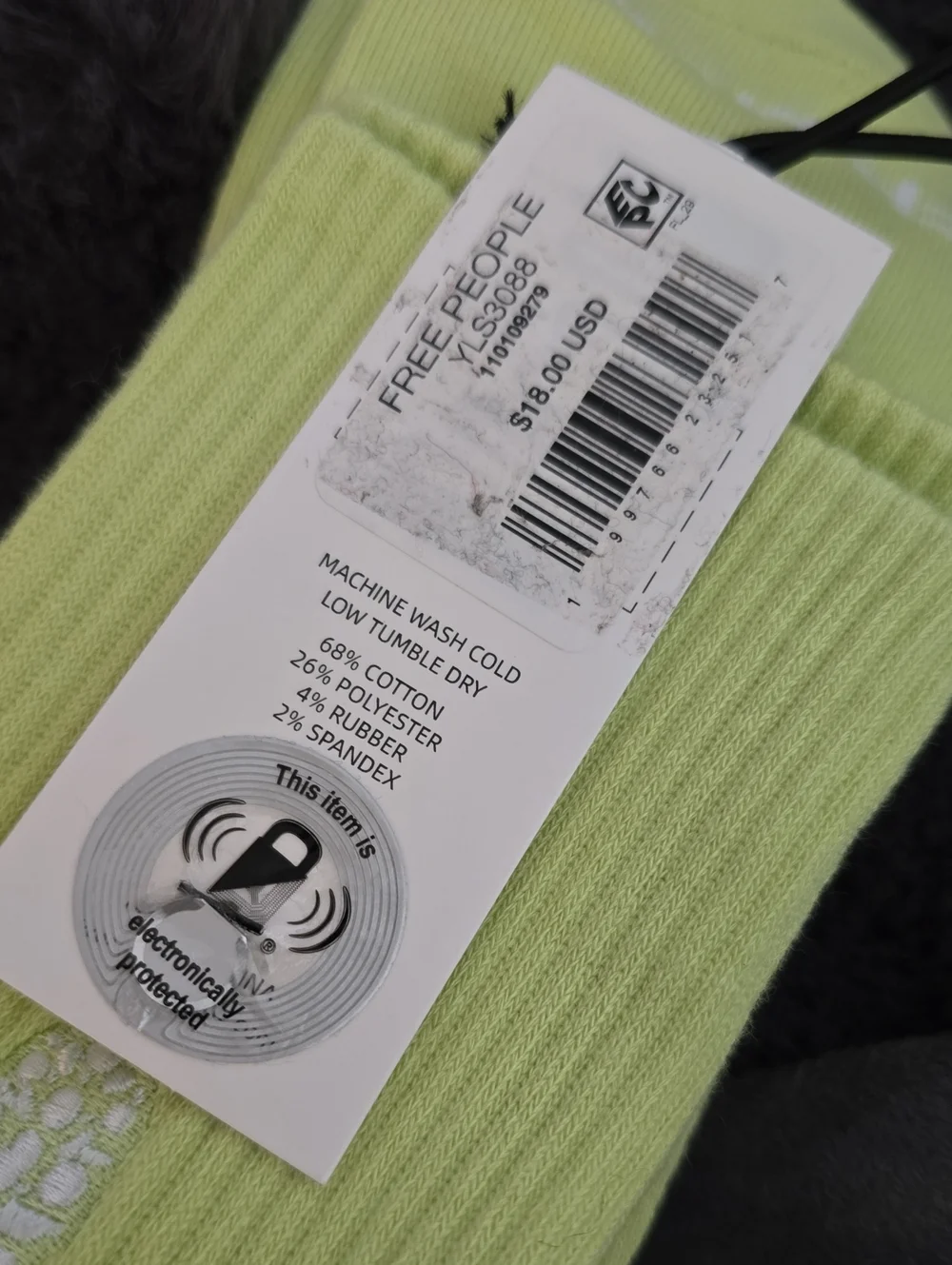 NWT! Free People Movement, Light Green Ribbed Crew Socks, MSRP $18